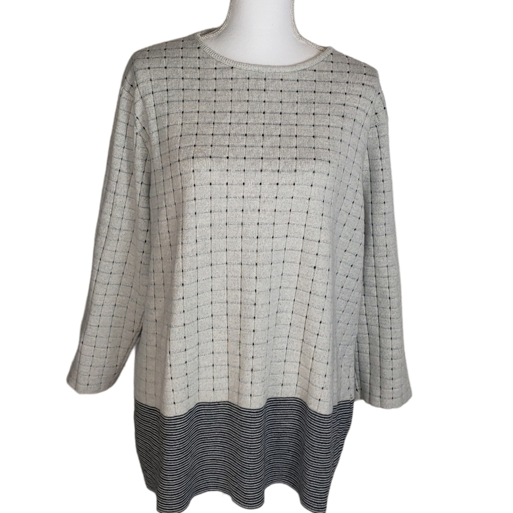 Guido Pisani Wool Blend Knit Sweater Sz 2X Gray Black Checked Striped Italy Made